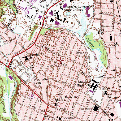 Topographic Map of Beaver Hills Historic District, CT