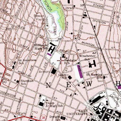 Topographic Map of Bethel African Methodist Episcopal Zion Church, CT
