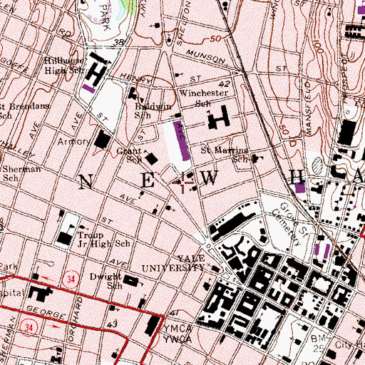 Topographic Map of Bethany Missionary Baptist Church, CT