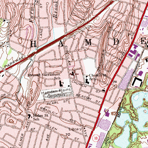 Topographic Map of Blessed Sacrament Church, CT