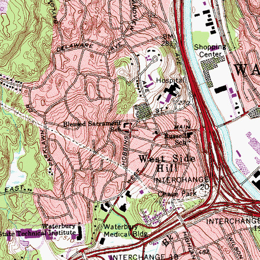 Topographic Map of Blessed Sacrament Church, CT