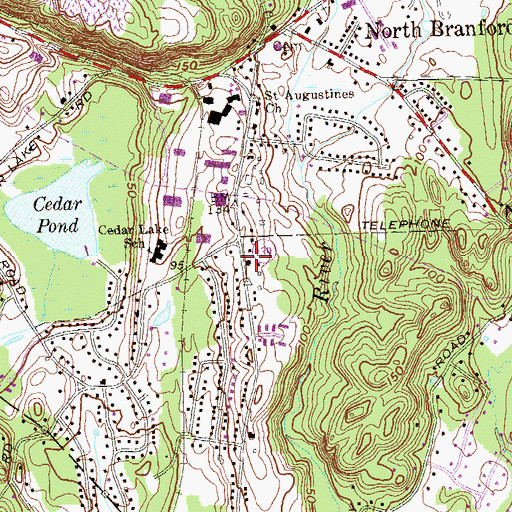 Topographic Map of Branford Bible Church, CT