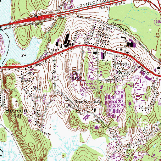 Topographic Map of Branford Hill, CT