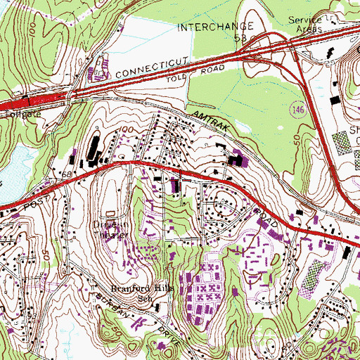 Topographic Map of Branford Hills Plaza Shopping Center, CT