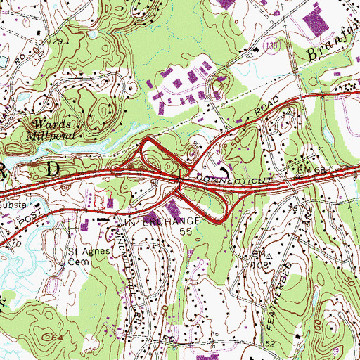 Topographic Map of Branford Square Shopping Center, CT