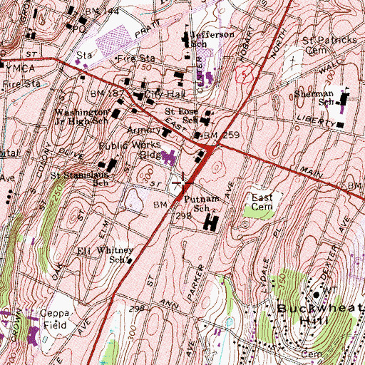 Topographic Map of Broad Street Cemetery, CT