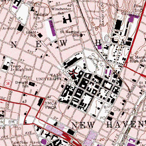 Topographic Map of Broadway Squares, CT