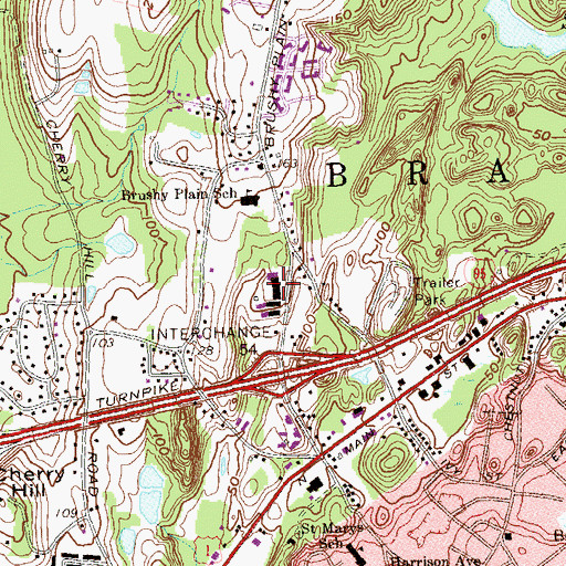 Topographic Map of Brushy Hill Shopping Center, CT