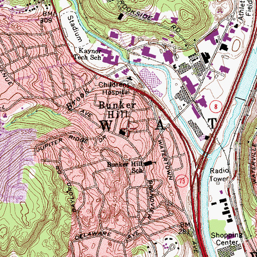 Topographic Map of Bunker Hill Congregational Church, CT