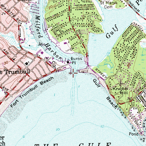 Topographic Map of Burns Point Jetty, CT