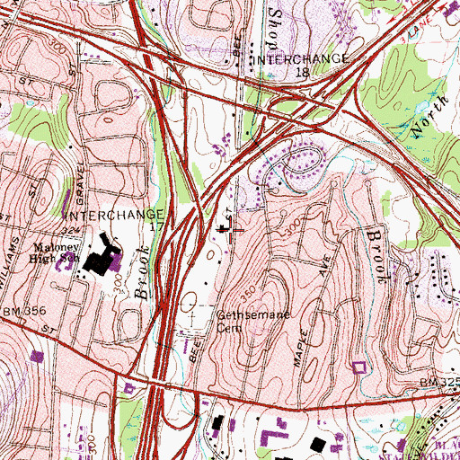 Topographic Map of Calvary Baptist Church, CT