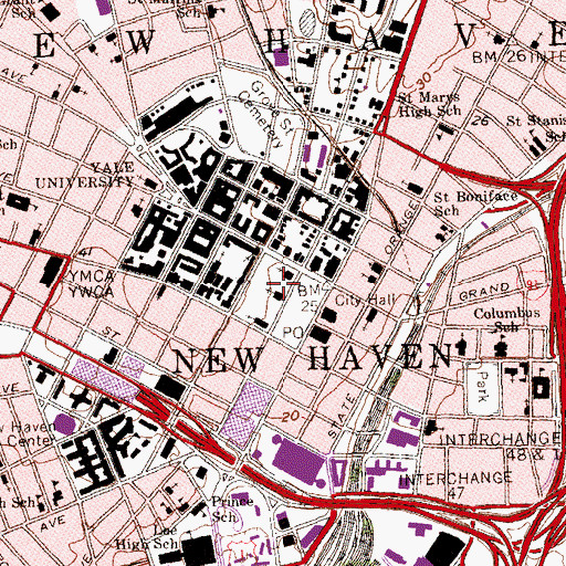 Topographic Map of Center Church on the Green, CT