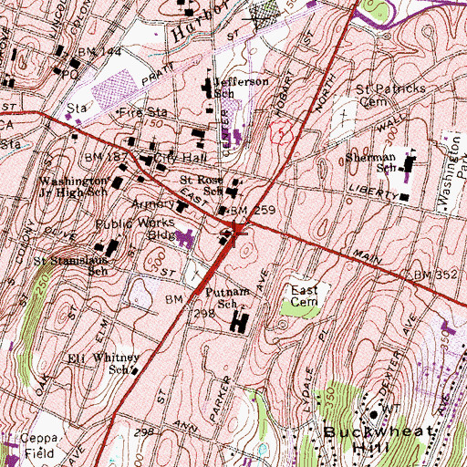 Topographic Map of Center Congregational Church, CT
