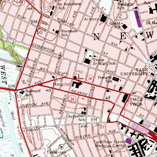 Topographic Map of Chapel Medical Center, CT