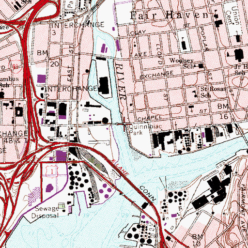 Topographic Map of Chapel Street Bridge, CT