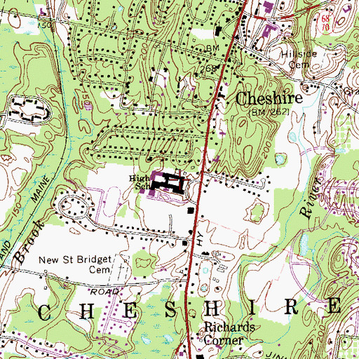 Topographic Map of Cheshire High School, CT