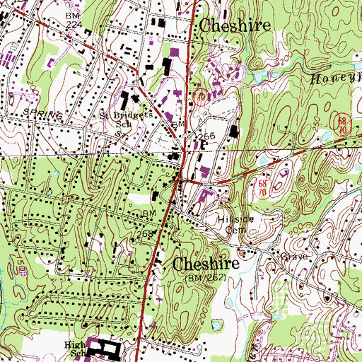 Topographic Map of Cheshire Historic District, CT