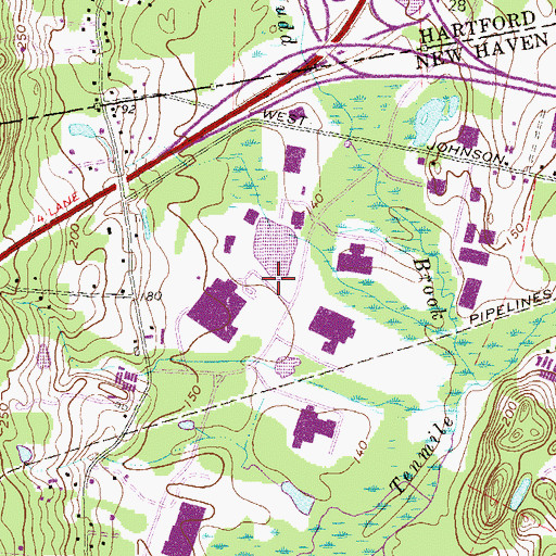 Topographic Map of Cheshire Industrial Park, CT