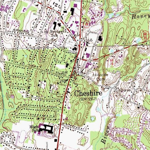 Topographic Map of Cheshire Town Hall, CT