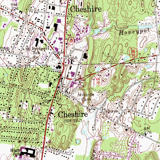 Topographic Map of Cheshire United Methodist Church, CT