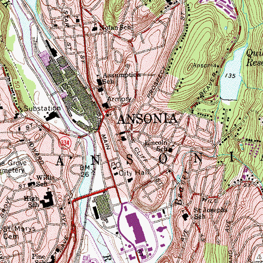 Topographic Map of Christ Church of Ansonia, CT