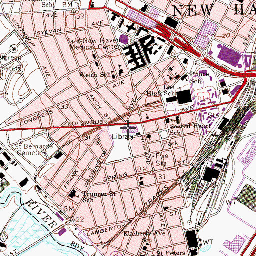 Topographic Map of Clemente Middle School, CT