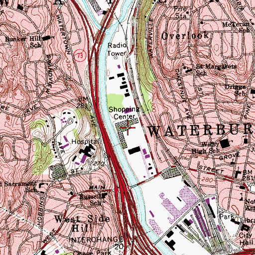 Topographic Map of Colonial Plaza Shopping Center, CT
