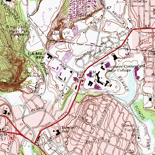 Topographic Map of Connecticut Hall, CT
