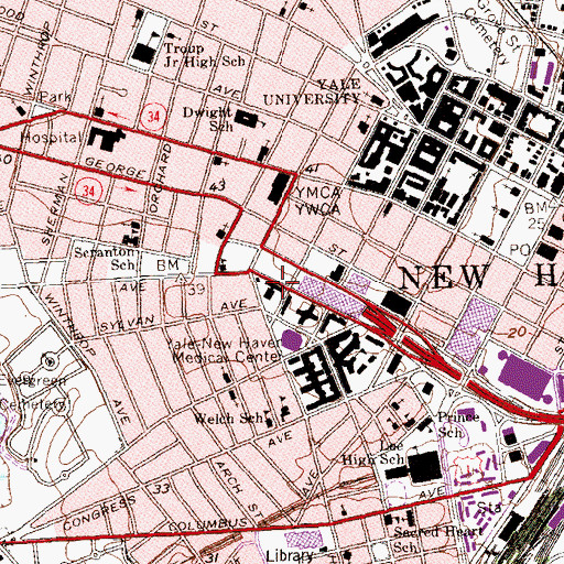 Topographic Map of Connecticut Mental Health Center, CT