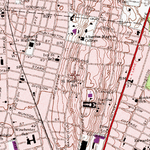 Topographic Map of Cosgrove Marcus Messer Sports Center, CT