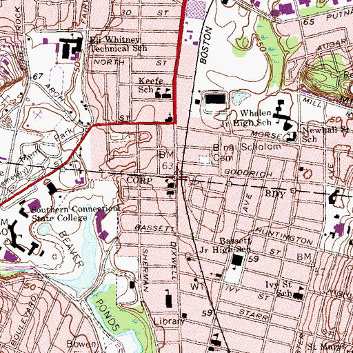 Topographic Map of Co-operative High School, CT