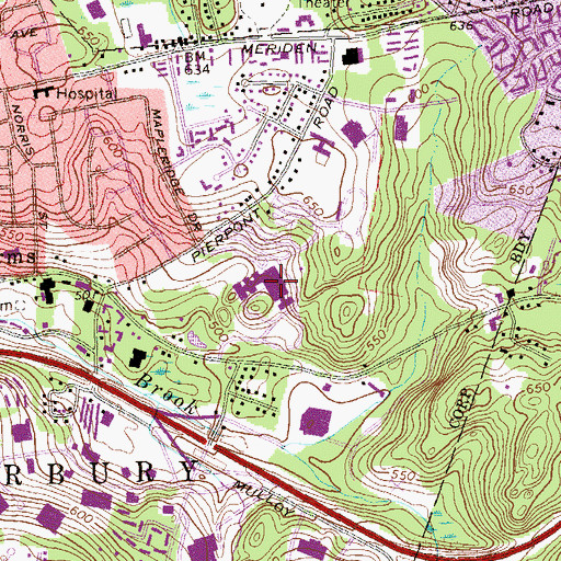 Topographic Map of Crosby High School, CT