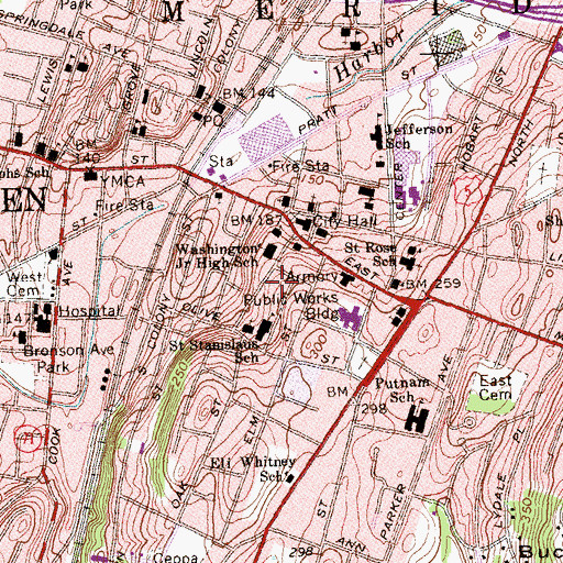 Topographic Map of Curtist Memorial Library, CT