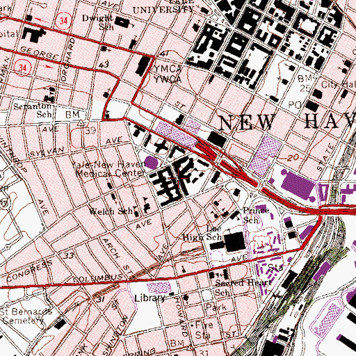 Topographic Map of Cushing-Whitney Library, CT