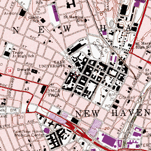 Topographic Map of Davenport College, CT