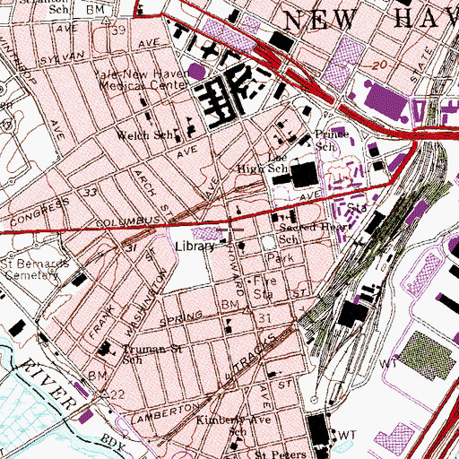 Topographic Map of Davenport Public Library, CT