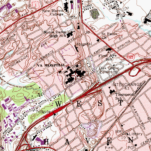 Topographic Map of Department of Veterans Affairs Medical Center Library, CT