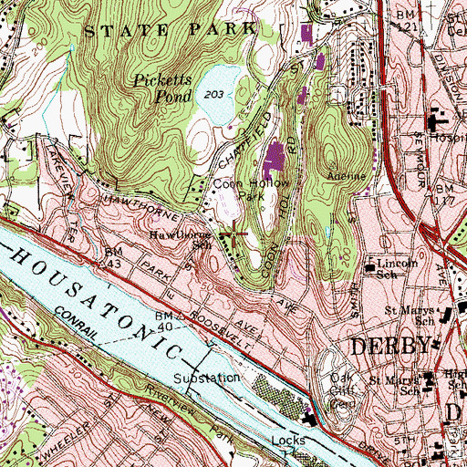Topographic Map of Derby Neck Library, CT