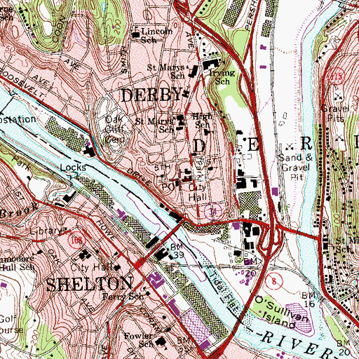 Topographic Map of Derby Post Office, CT