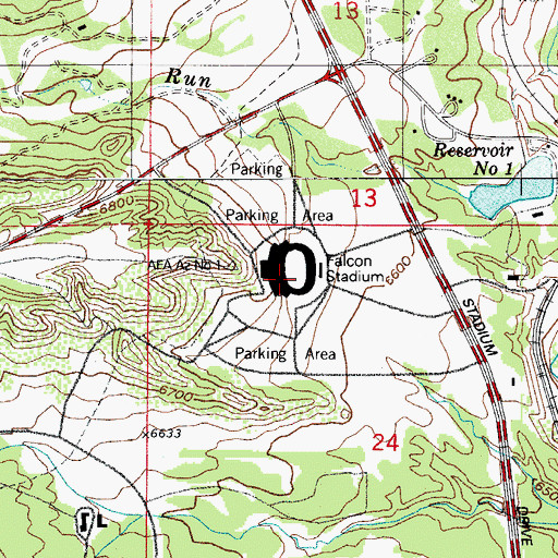 Topographic Map of Falcon Stadium, CO