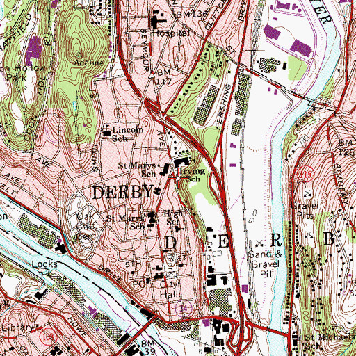 Topographic Map of Derby Public Library, CT