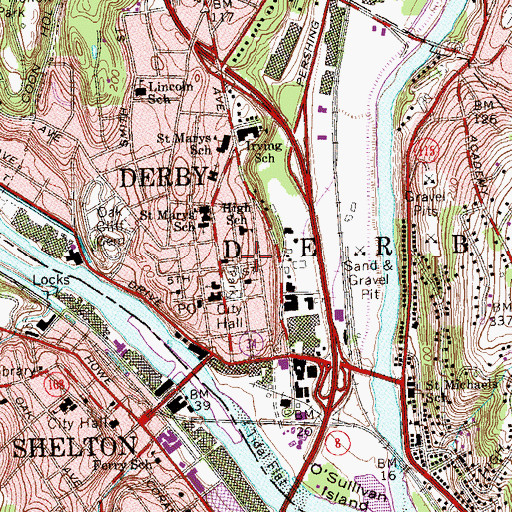 Topographic Map of Derby United Methodist Church, CT