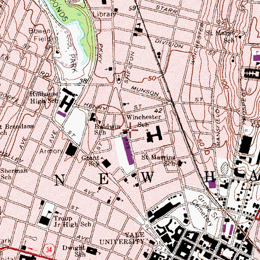 Topographic Map of Dixwell Avenue Congregational Church, CT