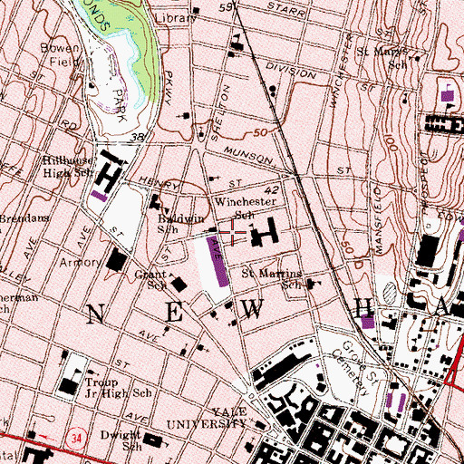 Topographic Map of Dixwell Avenue United Church of Christ, CT