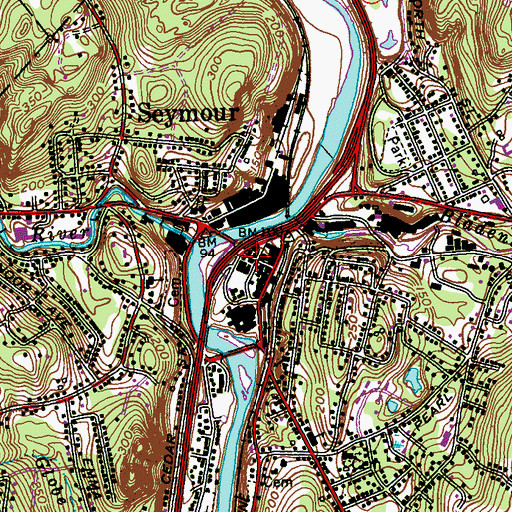 Topographic Map of Downtown Seymour Historic District, CT