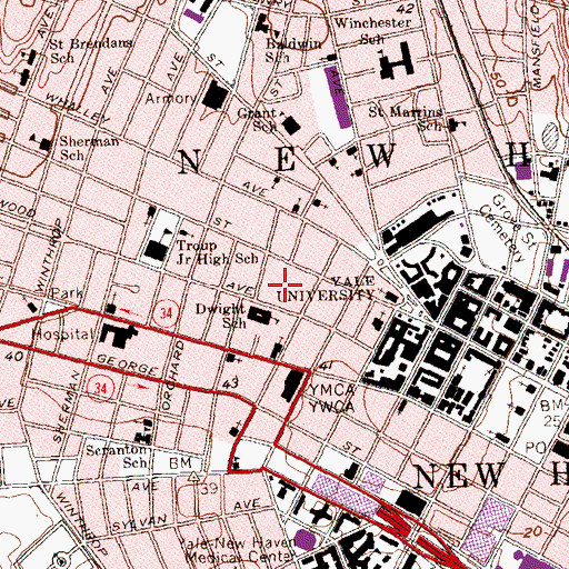 Topographic Map of Dwight Co-operative Houses, CT