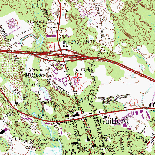 Topographic Map of E C Adams Middle School, CT