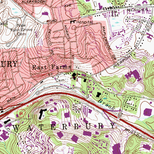 Topographic Map of East Farms School, CT