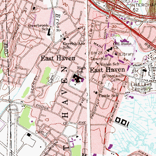 Topographic Map of East Haven High School, CT