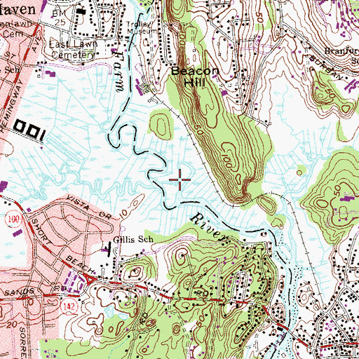 Topographic Map of East Haven Marsh Wildlife Area, CT